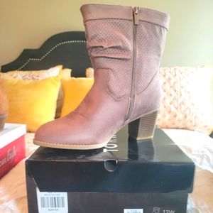 Brown leather booties